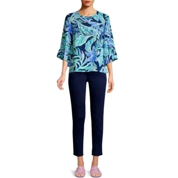 NWOT $118 XL LILLY PULITZER LILEEZE Francis Top High Tide Navy Ready Set Gecko - Picture 3 of 4